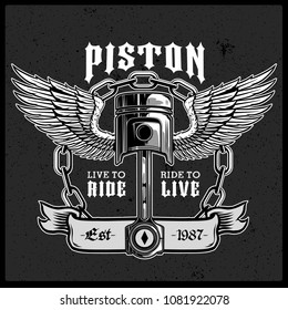 piston and wings emblem vector illustration
