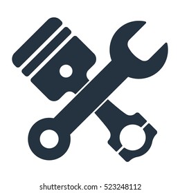 piston, wrench, isolated icon on white background, auto service, car repair