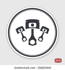 Pistons and conrods icon. Flat design style. Made vector illustration. Emblem or label with shadow.