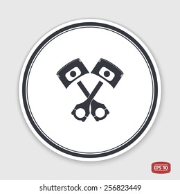 Pistons and conrods icon. Flat design style. Made vector illustration. Emblem or label with shadow.