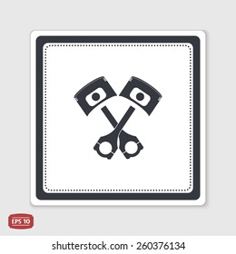 Pistons and conrods icon. Flat design style. Made vector illustration. Emblem or label with shadow.
