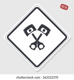 Pistons and conrods icon. Flat design style. Made vector illustration. Emblem or label with shadow.