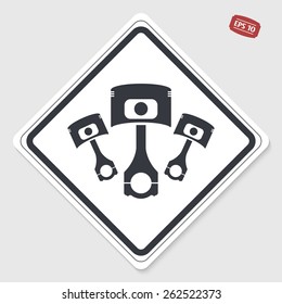 Pistons and conrods icon. Flat design style. Made vector illustration. Emblem or label with shadow.