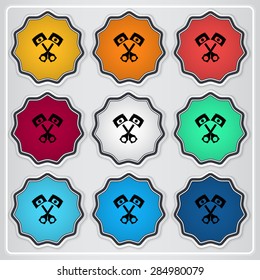 Pistons and conrods icon. Flat design style. Made vector illustration. Emblem or label with shadow.