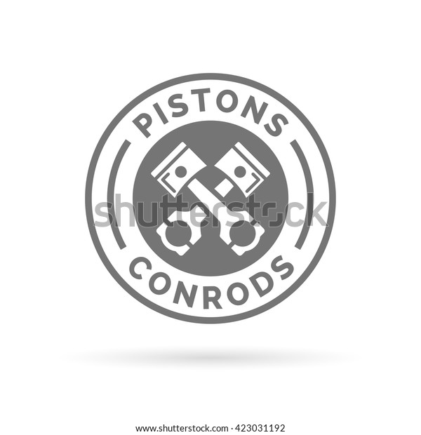 Pistons and conrods icon. Rods and pistons\
service sign. Car engine parts symbol. Grey emblem circle on white\
background. Vector\
illustration.