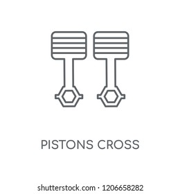 Pistons cross linear icon. Pistons cross concept stroke symbol design. Thin graphic elements vector illustration, outline pattern on a white background, eps 10.