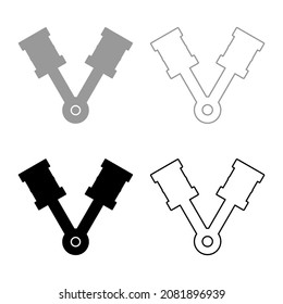 Pistones del motor dos elementos con varillas alineadas para el cilindro del cigüeñal del coche conjunto del árbol de levas icono color negro gris ilustración vectorial estilo plano simple contorno de contorno de relleno sólido línea delgado