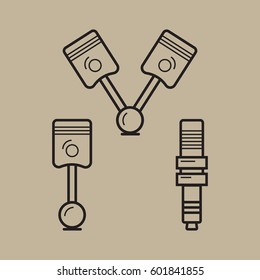 Pistons illustration in line style. Car spare concept