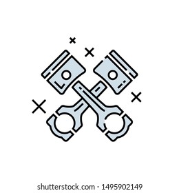 Pistons line icon. Crossed conrods symbol. Motor car engine sign. Auto repair graphic. Vehicle parts service emblem. Vector illustration.