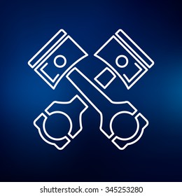 Pistons and rods icon. Conrods sign. Vehicle performance parts workshop symbol. Thin line icon on blue background. Vector illustration.