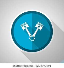 Pistons symbol, flat design vector blue icon with long shadow