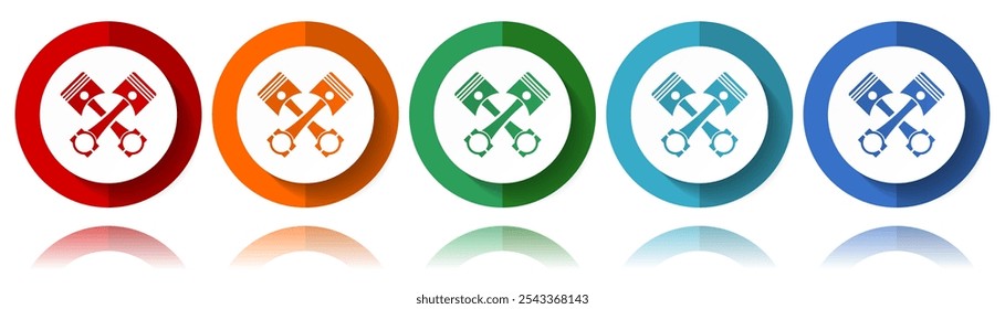 Pistons vector icons, flat icon set for logo design, webdesign and mobile applications, colorful web button collection in eps 10