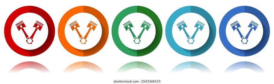 Pistons vector icons, flat icon set for logo design, webdesign and mobile applications, colorful web button collection in eps 10