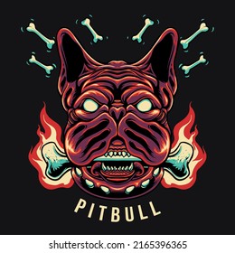 Pit Bull Bone Fire Vector Illustration