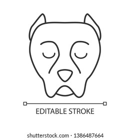 Pit bull cute kawaii linear character. Thin line icon. Dog with pensive muzzle. Sad animal with closed eyes. Funny domestic doggie. Vector isolated outline illustration. Editable stroke
