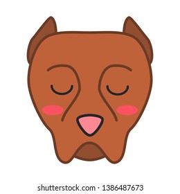 Pit bull cute kawaii vector character. Dog with pensive muzzle. Sad animal with closed eyes. Flushed domestic doggie. Funny emoji, sticker, emoticon. Isolated cartoon color illustration
