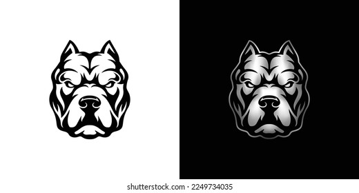 Pit bull dog head vector illustration logo on white and black background	