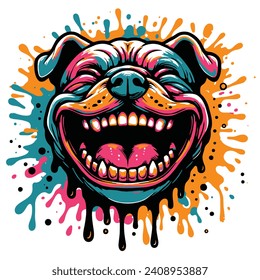 Pit Bull dog laughing with paint splashes