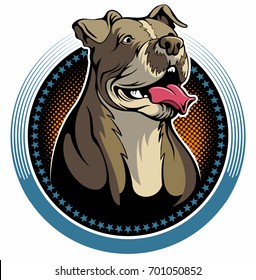 Pit Bull Dog With The Open Mouth And Tongue, Vector Logo.