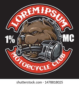 pit bull dog with piston in mouth, suitable for motorcycle club design