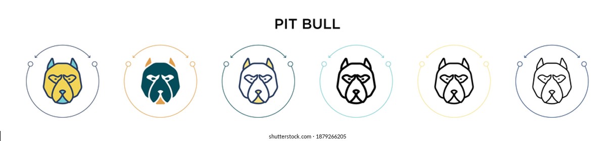 Pit Bull Icon In Filled, Thin Line, Outline And Stroke Style. Vector Illustration Of Two Colored And Black Pit Bull Vector Icons Designs Can Be Used For Mobile, Ui, Web