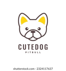 pit bull puppy dog pets line art mascot cartoon logo icon vector illustration