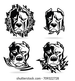 pit bull set. on a white background, illustration, tribal