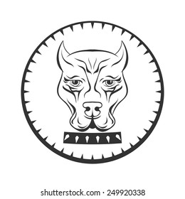 Pit bull terrier logo. Dog face with collar label.