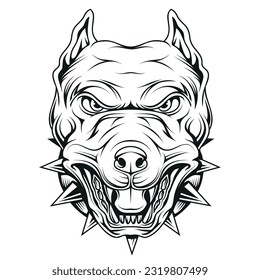 Pit bull. Vector illustration of a sketch angry pitbull head mascot. Pet animal.