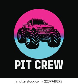 Pit Crew Monster Trucks Happy Sunset Retro Theme