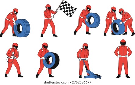 pit crew, racing, team, mechanics, tire change, motorsport, formula race, service, speed, competition, uniform, helmet, teamwork, garage, performance, track, repair, equipment, professional, action