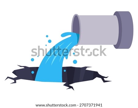 A pit for draining water from a pipe. Flat illustration.