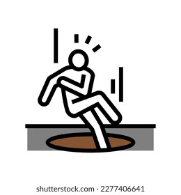 vectores de icono de color de accidente de pit fall man. señal de accidente de pit fall man. ilustración de símbolo aislado