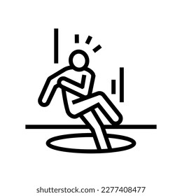 vector de icono de la línea de accidente de pit fall man. señal de accidente de pit fall man. símbolo de contorno aislado ilustración negra