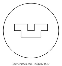 Grube mit quadratischem Grunddimpel-Symbol in kreisrunden schwarzen Vektorgrafik-Umriss-Linie dünnen Stil