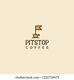 Pit stop coffee bean flag Coffee cup mug Café logo design inspiration custom logo design