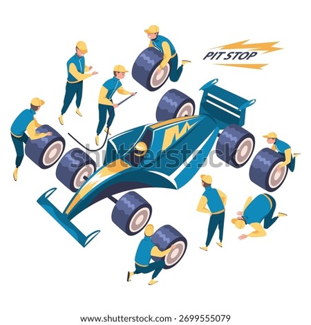 Pit Stop with Man Character Repair Motor Car Vector Illustration
