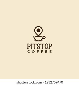 Pit stop pin map Coffee cup mug Café logo design vector inspiration custom logo design