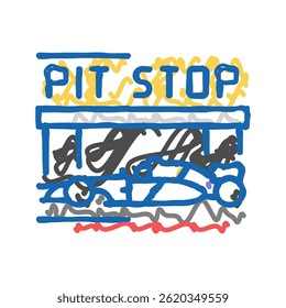 Vector de boceto de icono de doodle automático de velocidad de vehículo de parada en boxes. señal automática de velocidad de vehículo de parada en boxes. ilustración de símbolo aislado
