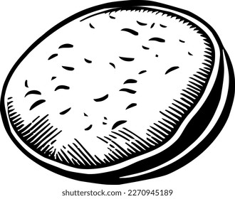 Pita bread, food, isolated, vintage drawing, vector illustration, black color