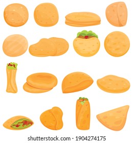 Pita Bread Icons Set. Cartoon Set Of Pita Bread Vector Icons For Web Design