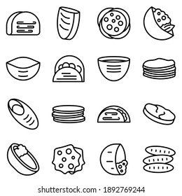 Pita bread icons set. Outline set of pita bread vector icons for web design isolated on white background