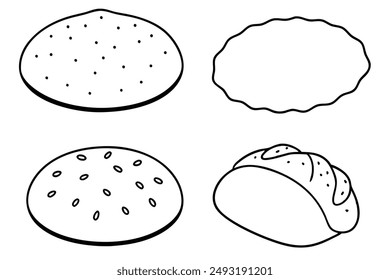 Pita Bread Line Art Freshly Baked Hand Drawn Illustration