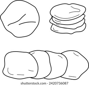 Pan de pita con este linaje vectorial blanco y negro. Ideal para los diseños culinarios, esta ilustración monocromática captura la simplicidad y versatilidad de este regalo mediterráneo.