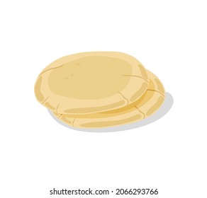 Pita bread. Tortillas on a white isolated background. Roasted lavash. Vector cartoon illustration.