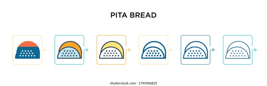 Pita bread vector icon in 6 different modern styles. Black, two colored pita bread icons designed in filled, outline, line and stroke style. Vector illustration can be used for web, mobile, ui