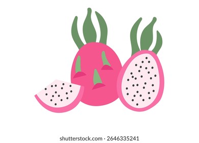 Fruta Pitahaya isolada sobre fundo branco. Cliparts Pitaya em estilo plano.