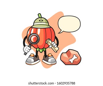 Pitanga archaeologist with speech bubble cartoon. Mascot Character vector.