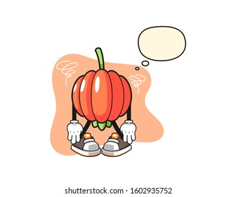 Pitanga broken spirit with thought bubble cartoon. Mascot Character vector.