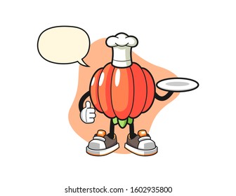 Pitanga chef with speech bubble cartoon. Mascot Character vector.